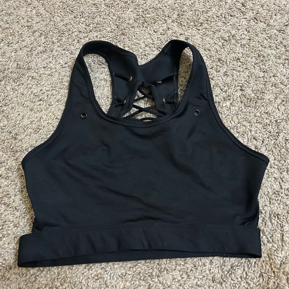 Nike Black Racerback Sports Bra Lace Up Back Size Medium Black Athletic Running